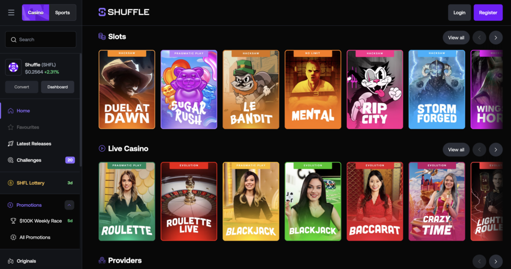 Jeux du Shuffle Casino